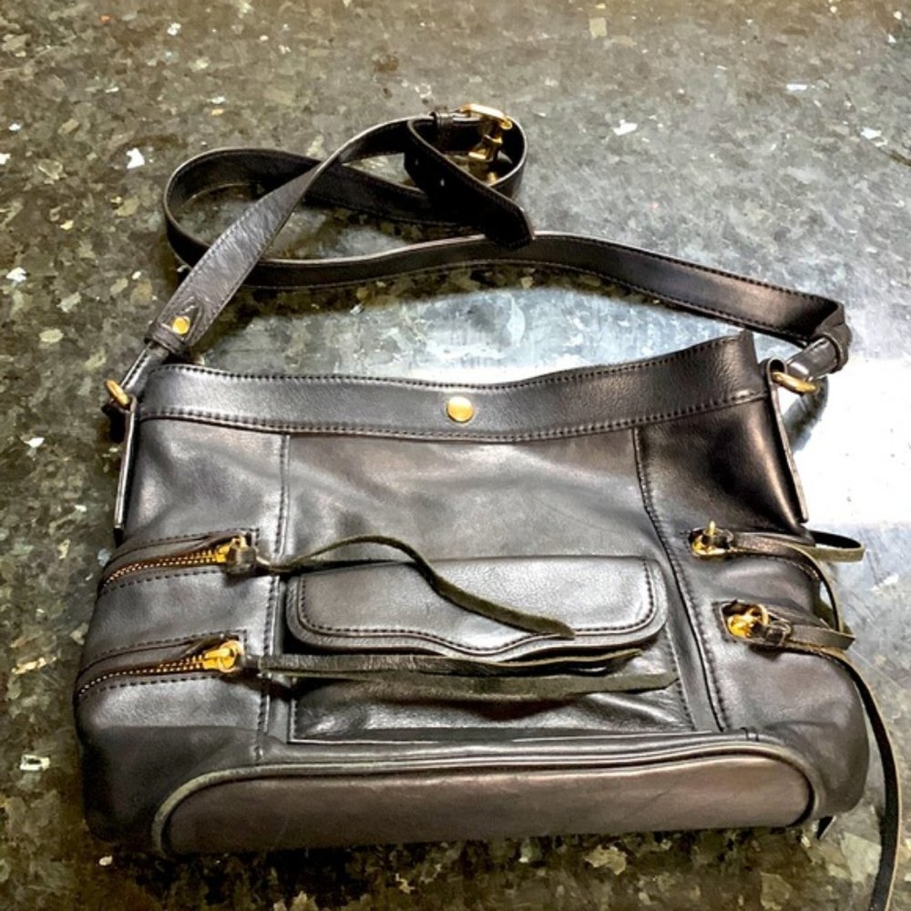 Rebecca Minkoff Black Leather Crossbody Bag with Gold Hardware